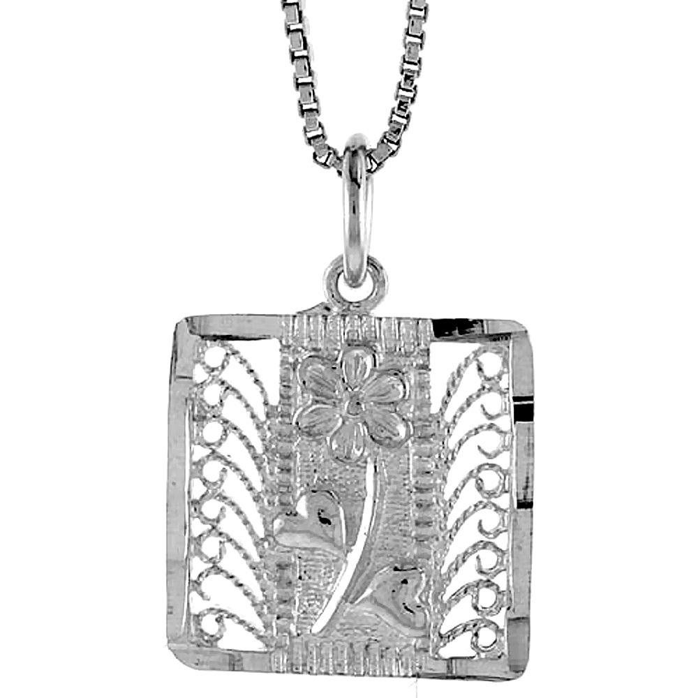 STERLING SILVER SQUARE FILIGREE PENDANT, 5/8 INCH TALL