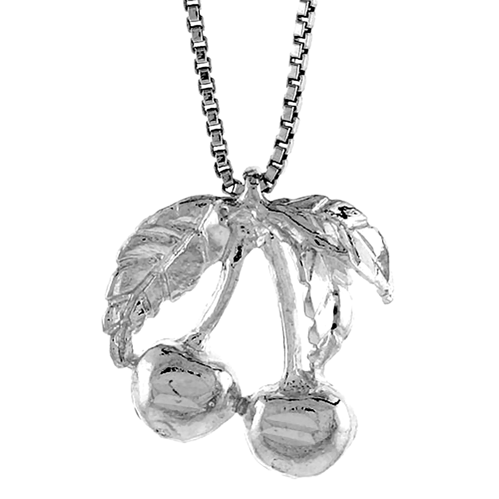 STERLING SILVER CHERRIES PENDANT, 1/2 INCH TALL