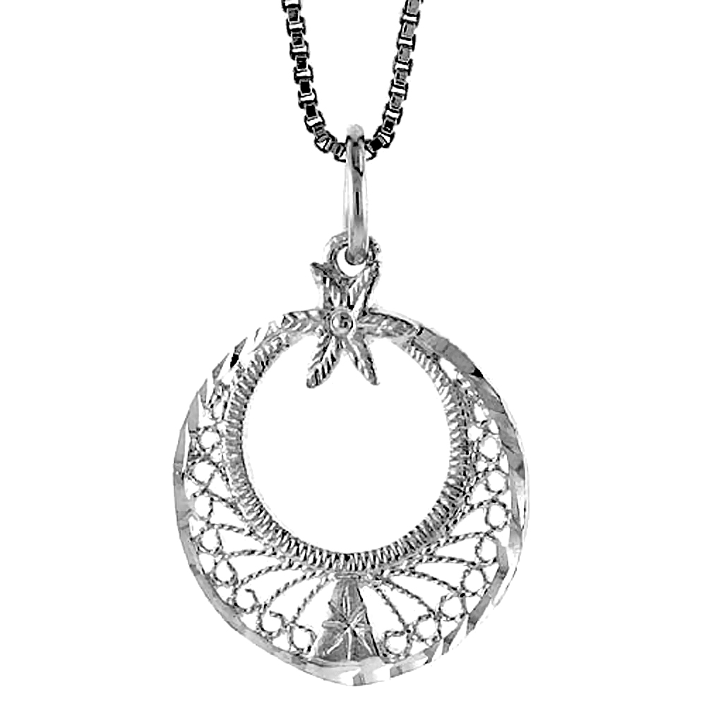 STERLING SILVER ROUND FILIGREE PENDANT, 3/4 INCH TALL
