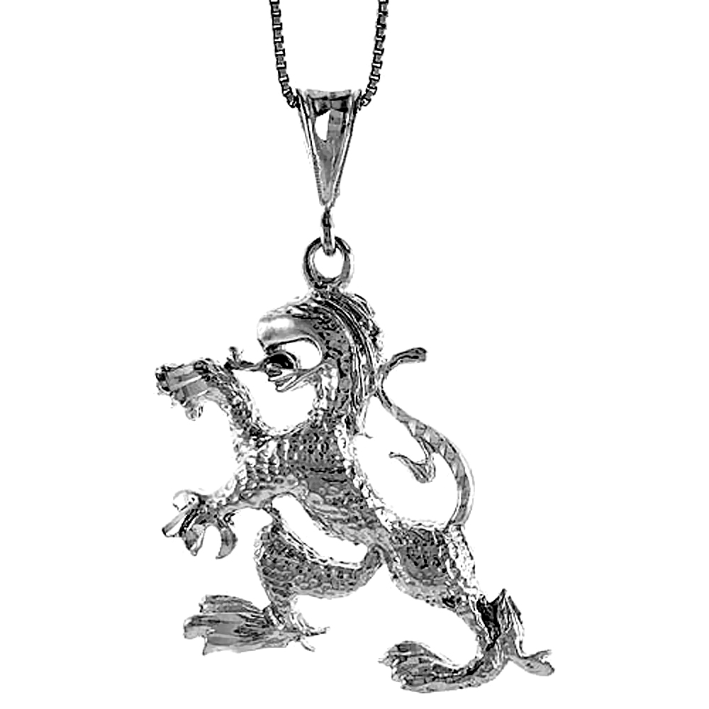 STERLING SILVER LARGE DRAGON PENDANT, 1 3/4 INCH TALL