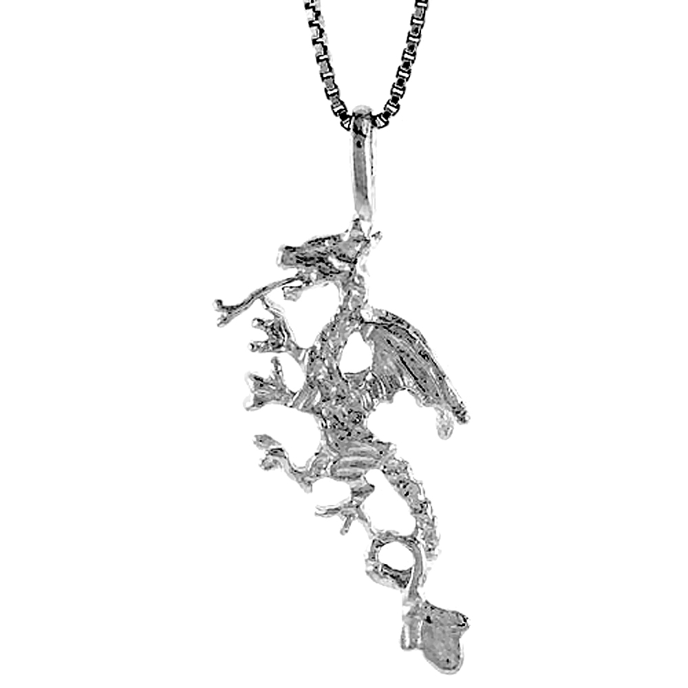 STERLING SILVER DRAGON PENDANT, 1 1/4 INCH TALL
