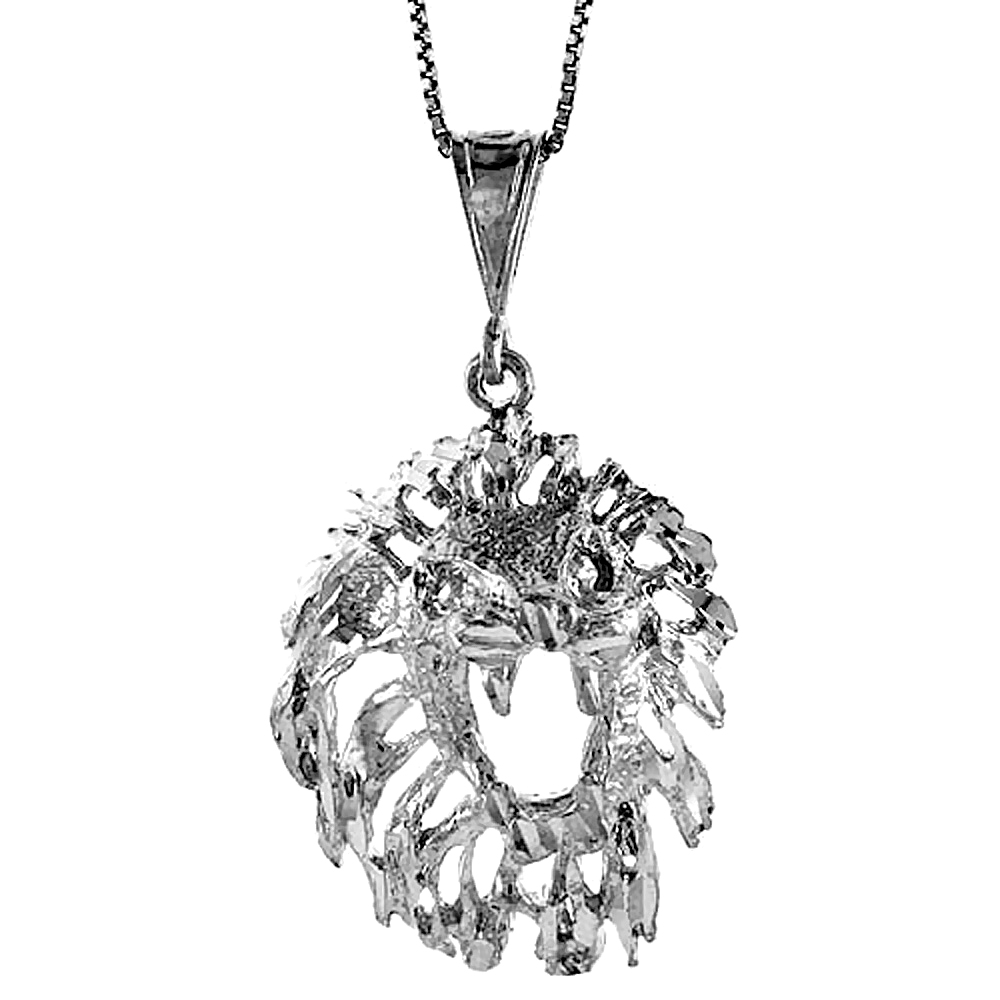 STERLING SILVER LARGE LION HEAD PENDANT, 1 1/2 INCH TALL