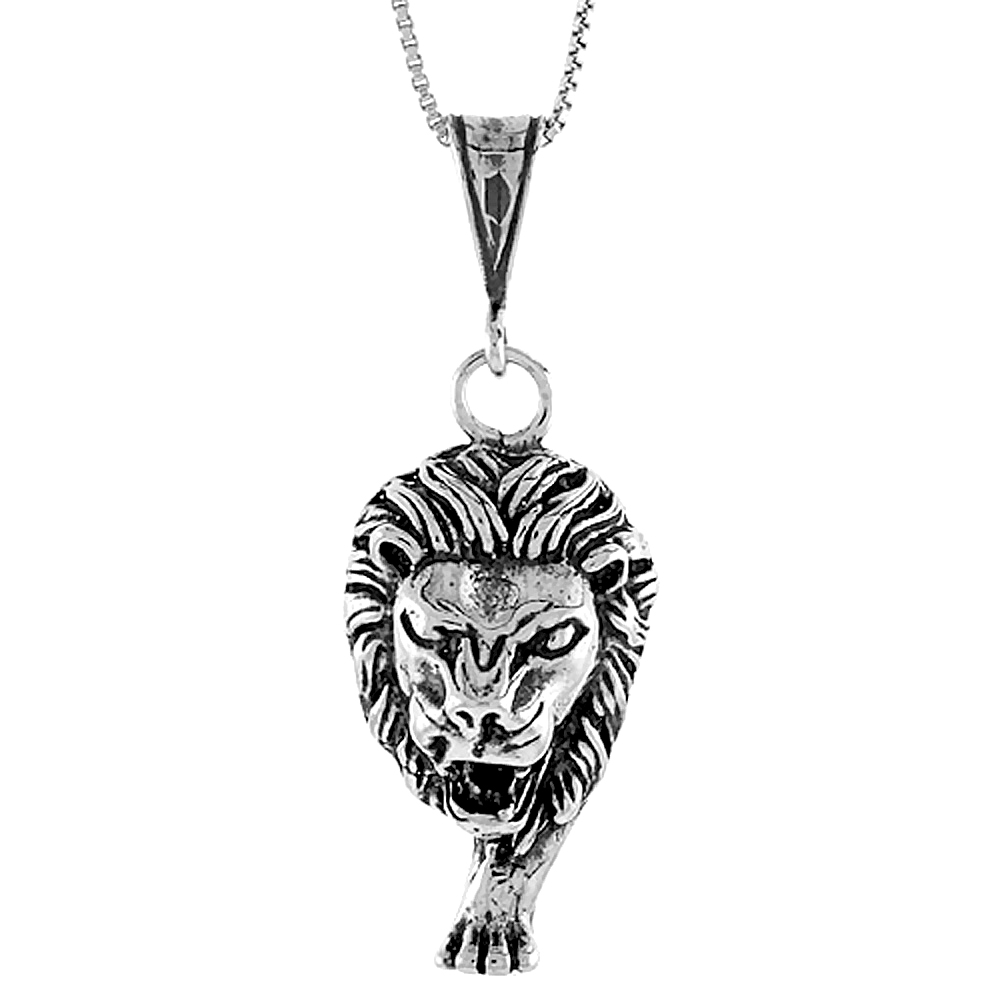 STERLING SILVER LARGE LION HEAD PENDANT, 1 1/4 INCH TALL