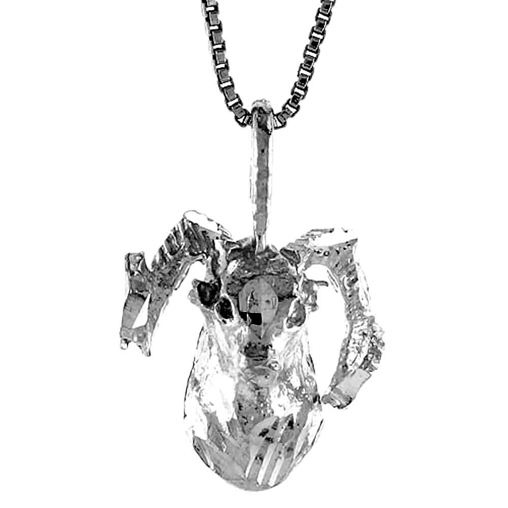 STERLING SILVER RAM HEAD PENDANT, 5/8 INCH TALL