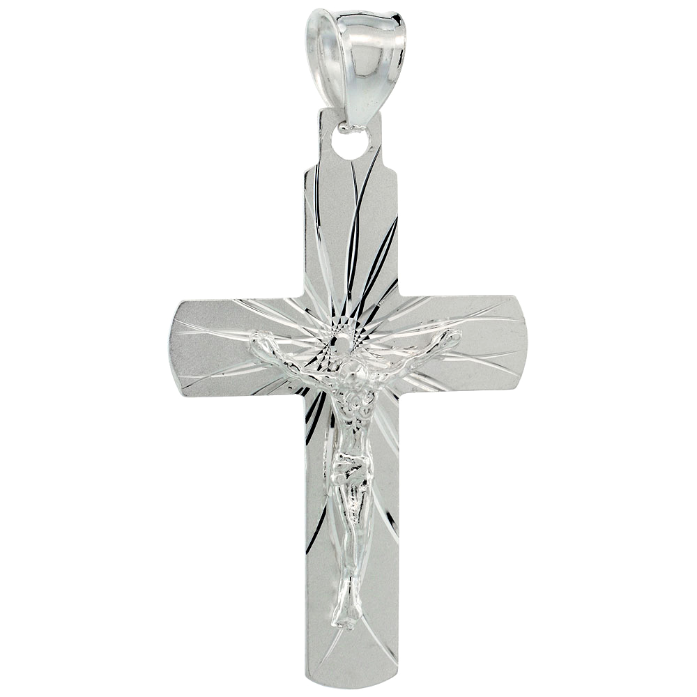 STERLING SILVER CRUCIFIX PENDANT W/ LATIN CROSS, 1 1/2 INCH TALL