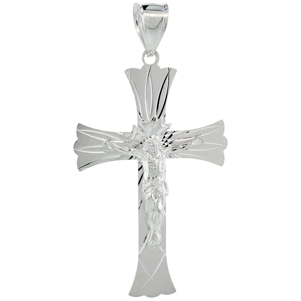 STERLING SILVER CRUCIFIX PENDANT W/ CROSS PATONCE, 2 1/16 INCH TALL
