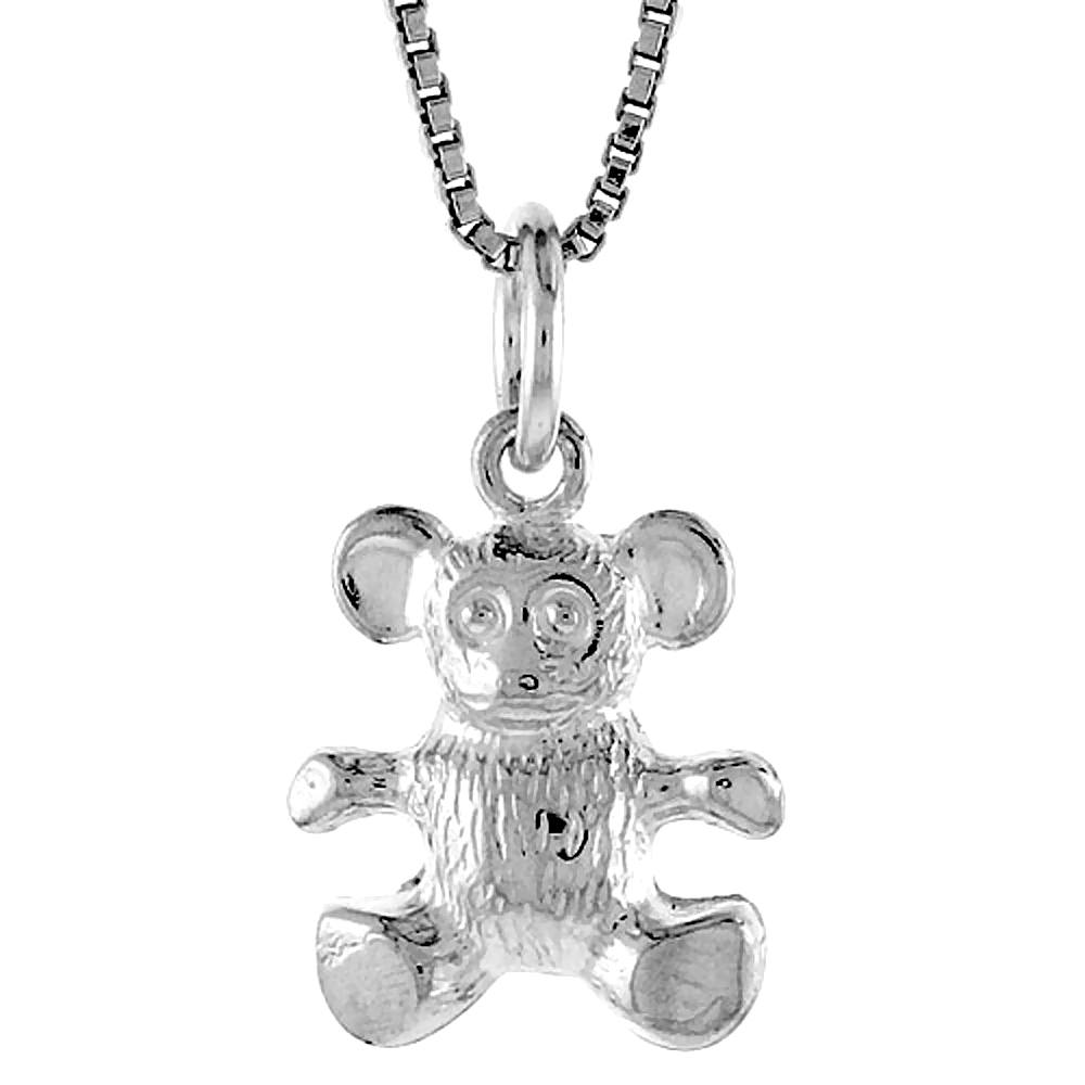 STERLING SILVER TEDDY BEAR PENDANT, 1/2 INCH
