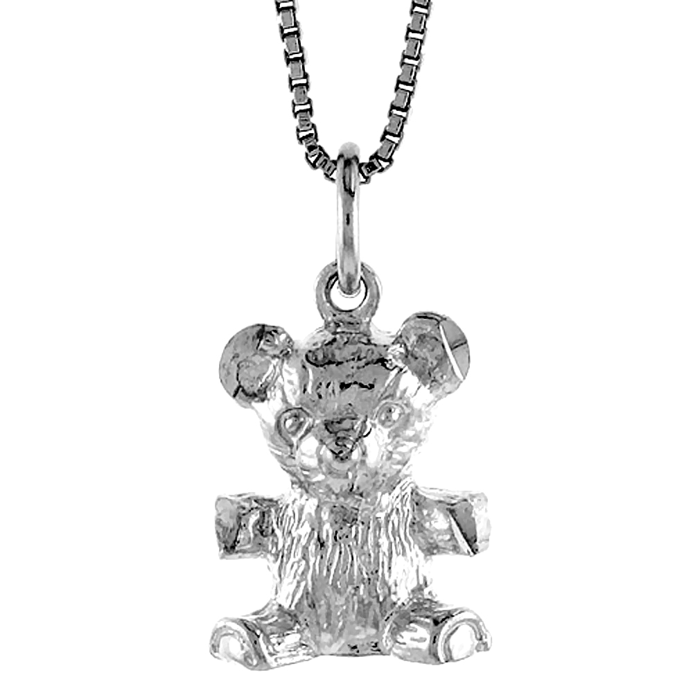STERLING SILVER TEDDY BEAR PENDANT, 1/2 INCH