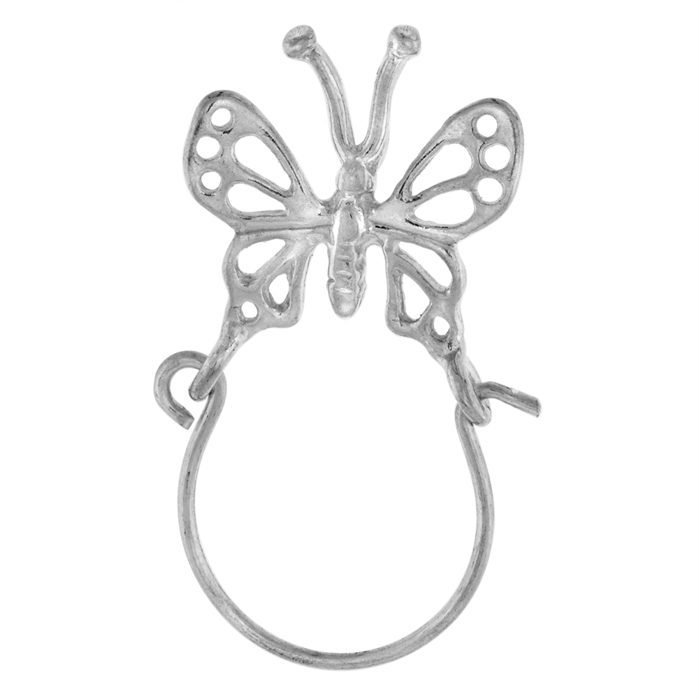 SMALL STERLING SILVER CUT-OUT FILIGREE BUTTERFLY CHARM HOLDER PENDANT FOR NECKLACE WOMEN 1 1/8 INCH TALL