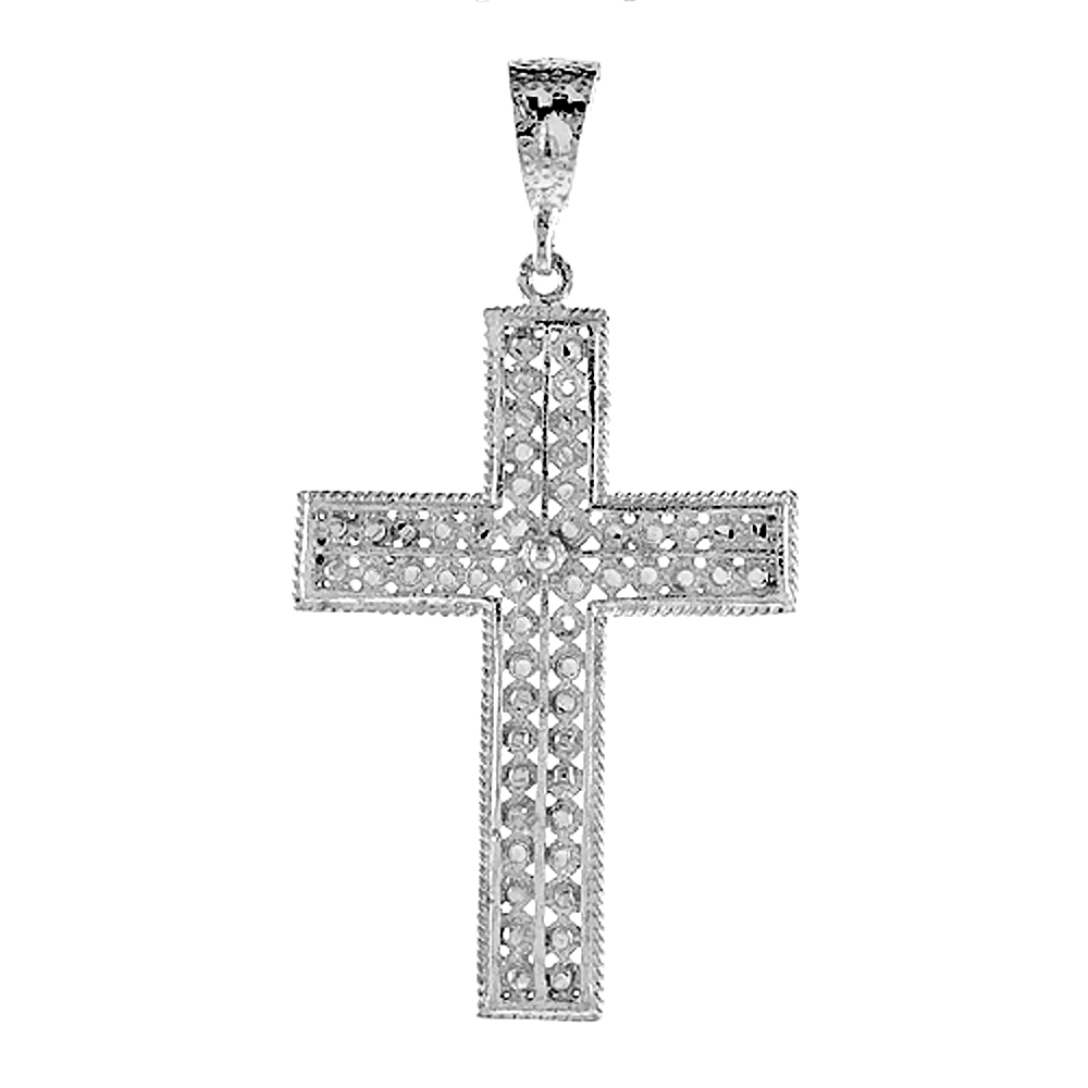 2 1/8 INCH STERLING SILVER CROSS PENDANT FILIGREE LATIN