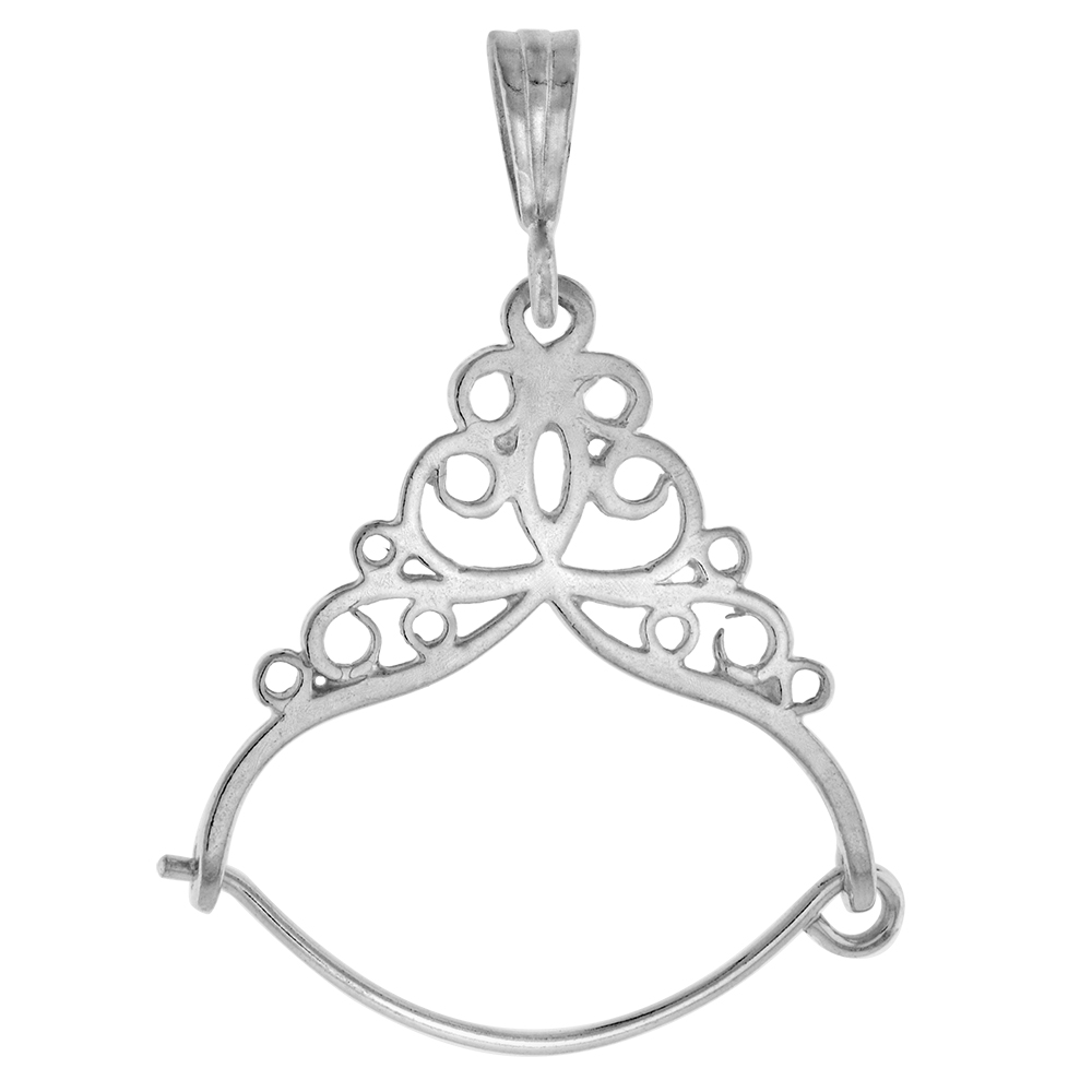 STERLING SILVER LARGE CHARM HOLDER PENDANT, 1 1/2 INCH TALL