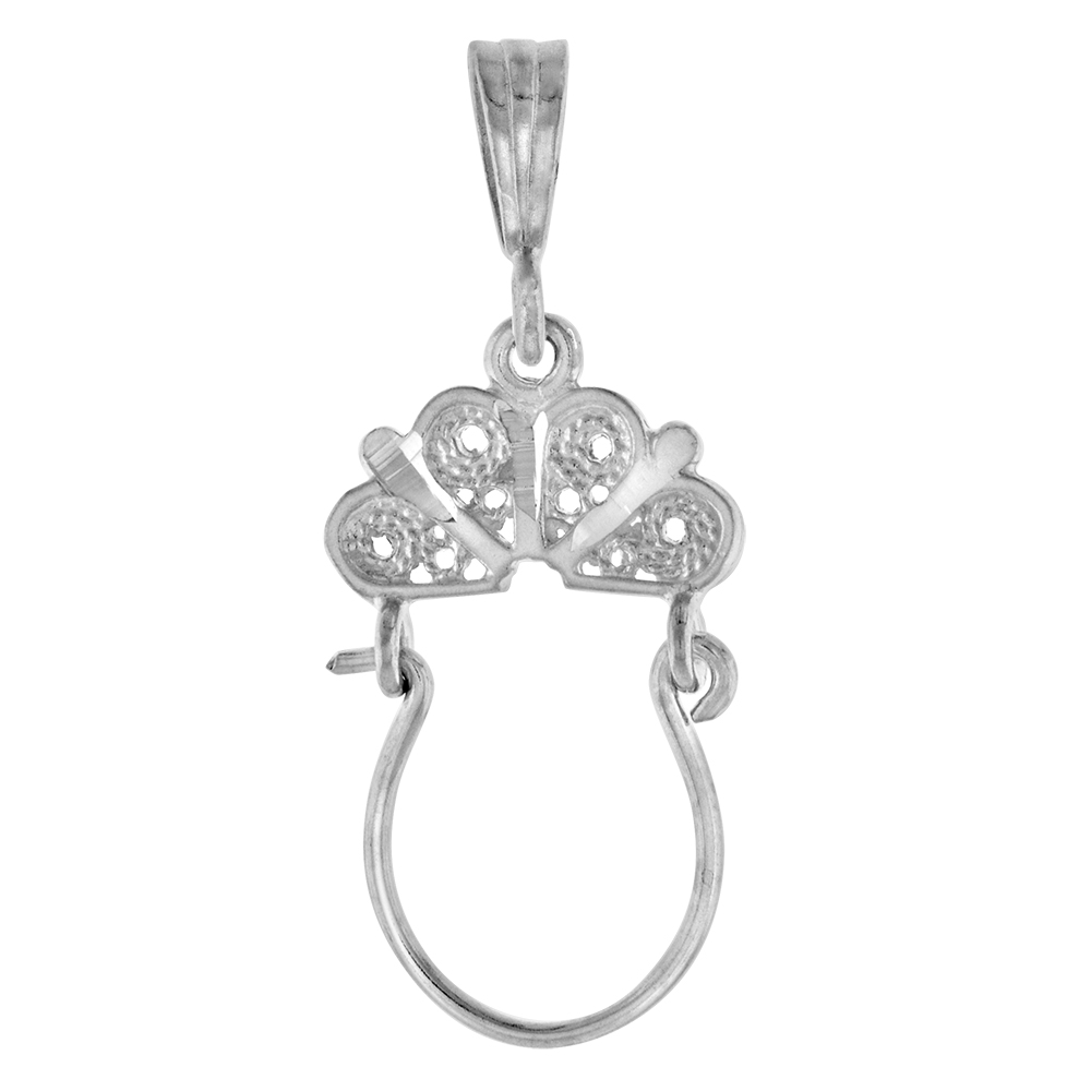 SMALL STERLING SILVER FILIGREE HEARTS CHARM HOLDER PENDANT FOR NECKLACE WOMEN 1 INCH TALL