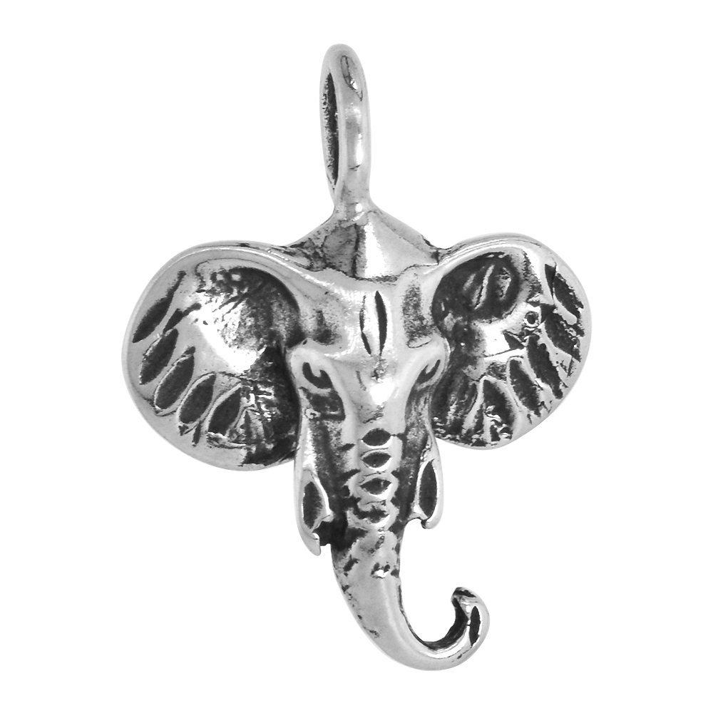 STERLING SILVER ELEPHANT HEAD PENDANT OXIDIZED, 3/4 INCH WIDE