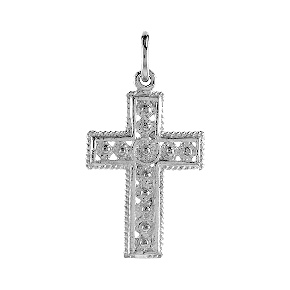1 INCH STERLING SILVER CROSS PENDANT FILIGREE LATIN