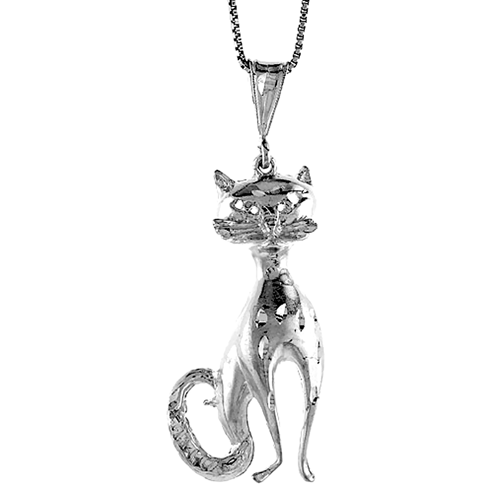STERLING SILVER LARGE CAT PENDANT, 1 3/4 INCH