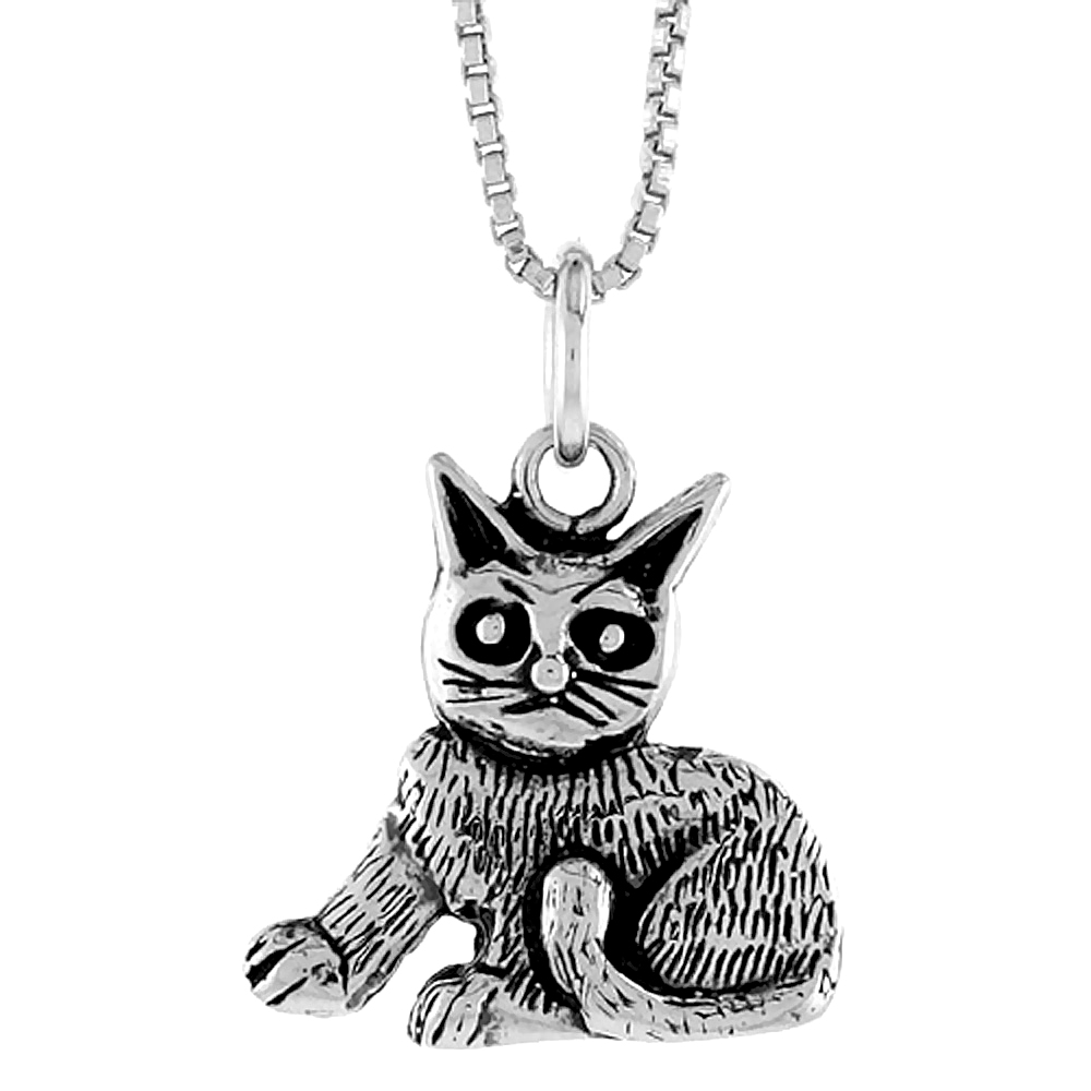 STERLING SILVER CAT PENDANT, 1/2 INCH