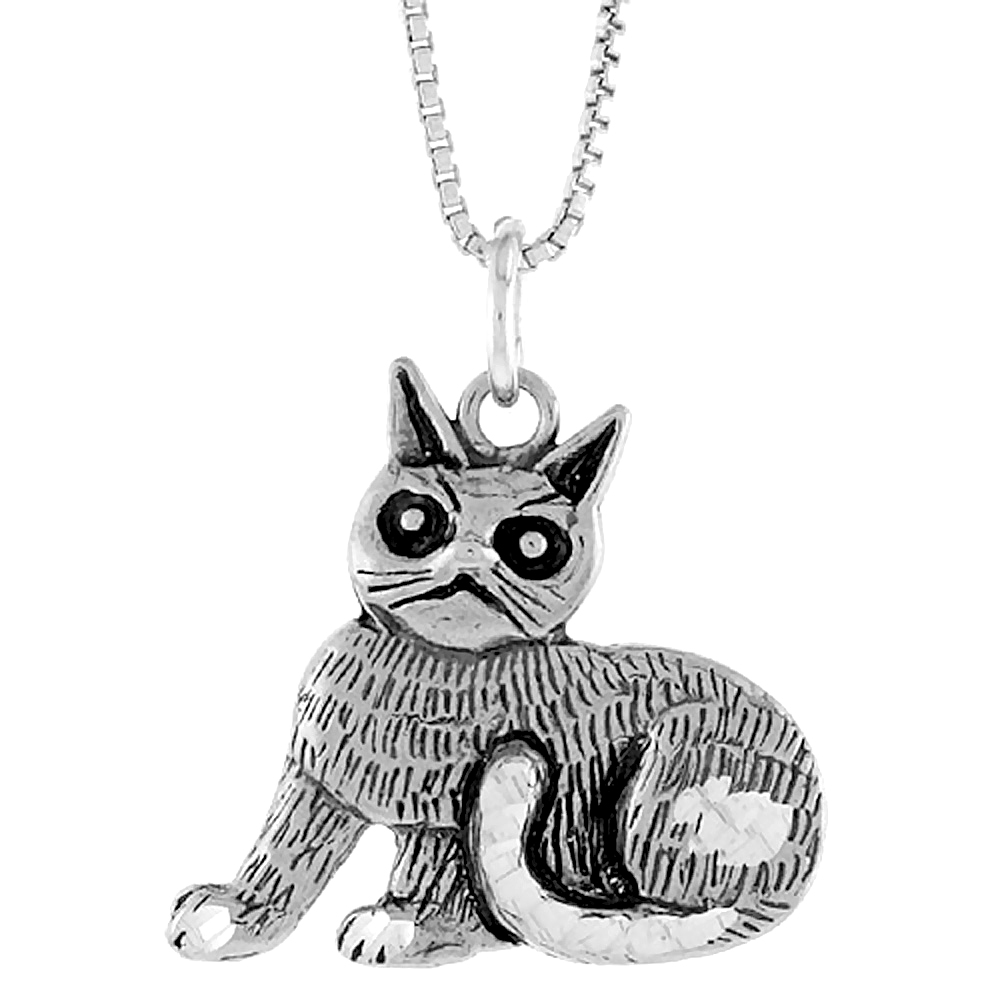 STERLING SILVER CAT PENDANT, 3/4 INCH