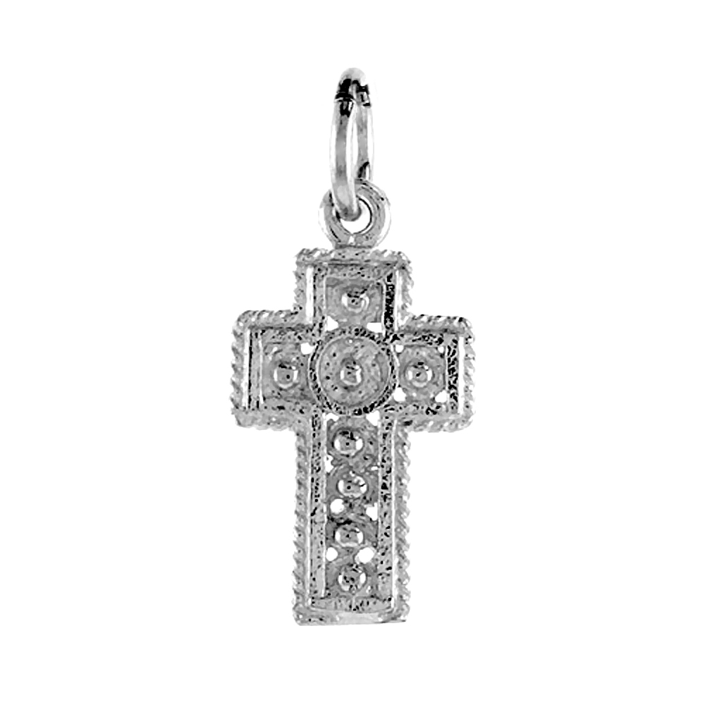 3/4 INCH STERLING SILVER SMALL CROSS PENDANT FILIGREE LATIN