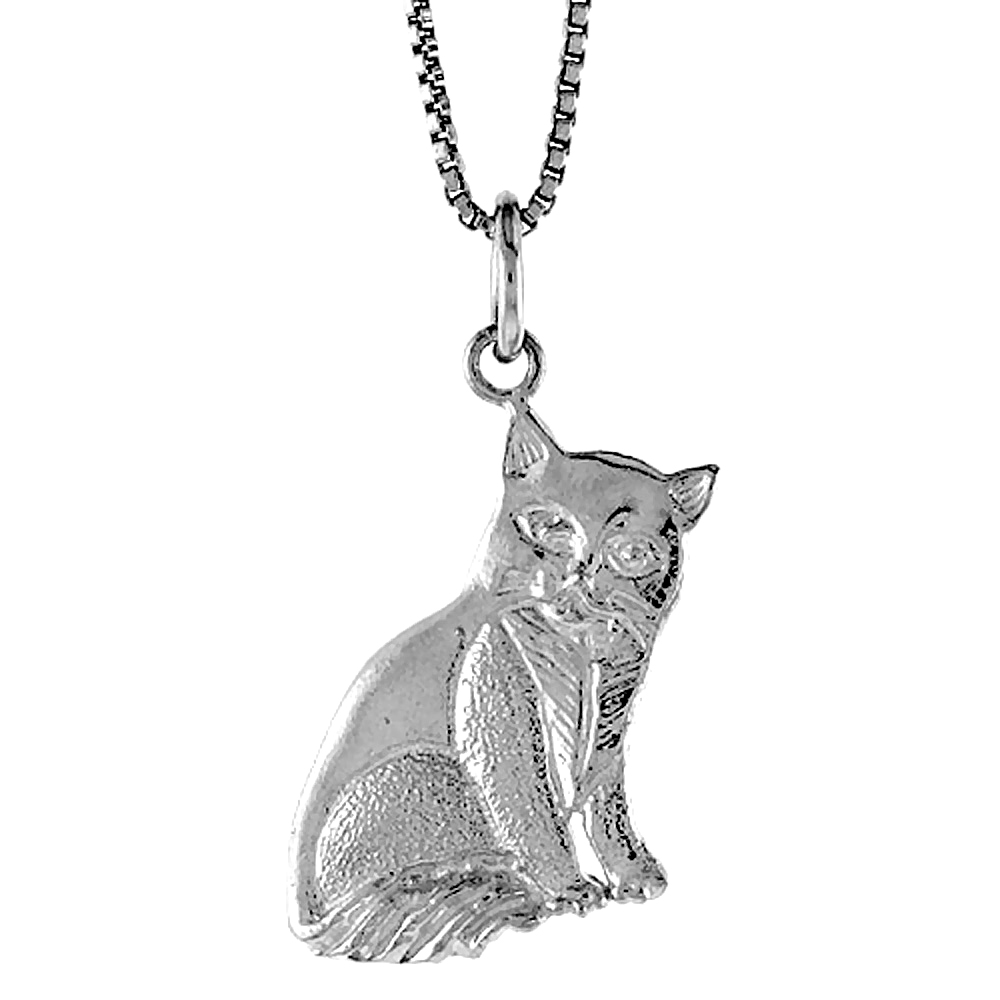 STERLING SILVER CAT PENDANT, 3/4 INCH