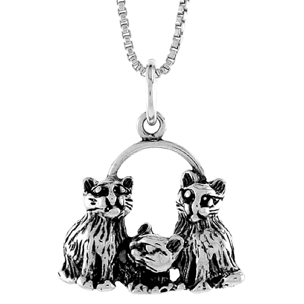 STERLING SILVER CAT PENDANT, 1/2 INCH TALL