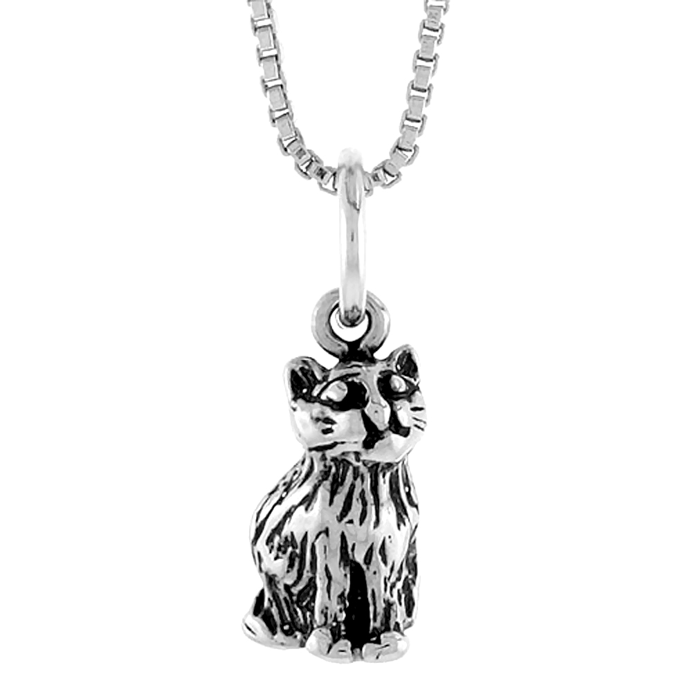 STERLING SILVER SMALL CAT PENDANT, 1/2 INCH TALL