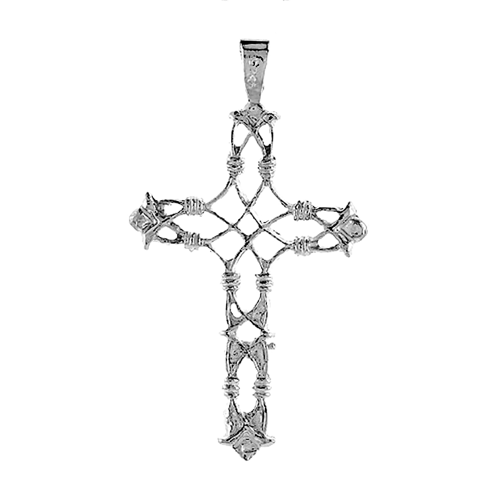 1 5/8 inch Sterling Silver Barbed Wire Cross Pendant