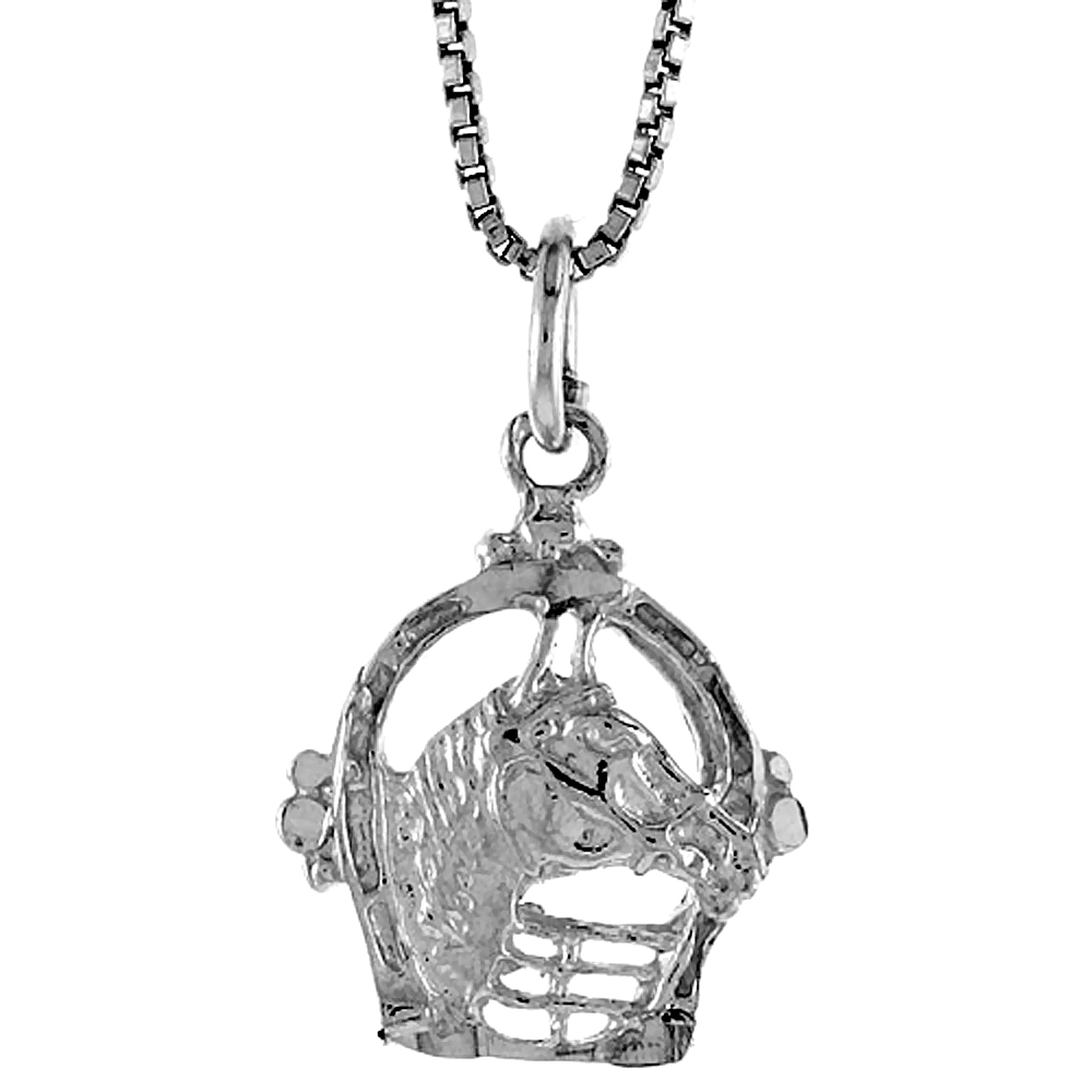 STERLING SILVER HORSE & HORSESHOE PENDANT, 1/2 INCH TALL