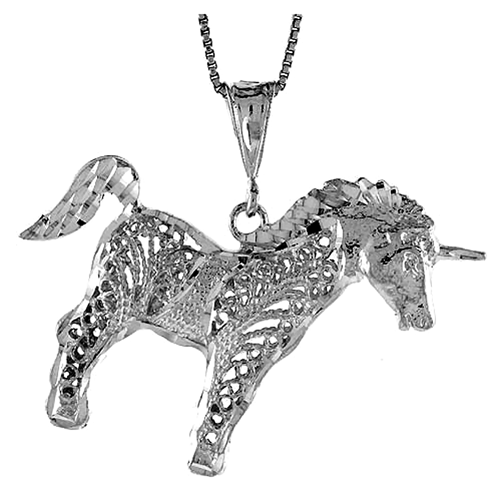STERLING SILVER UNICORN PENDANT, 1 3/8 INCH TALL