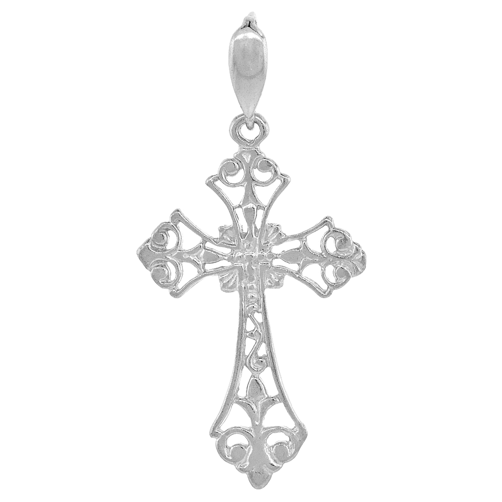 1 3/8 inch Sterling Silver Filigree Tree of Life Cross Pendant