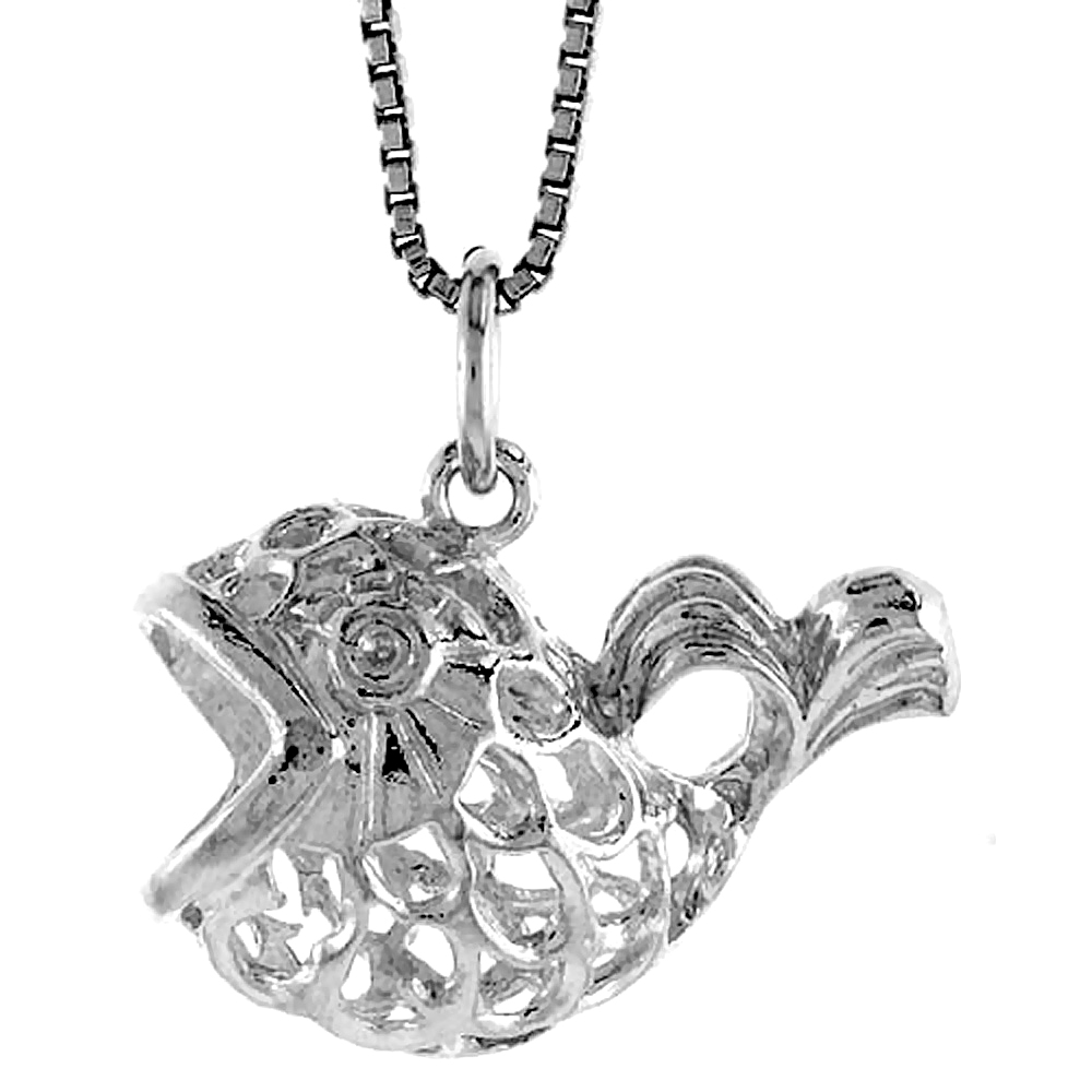 STERLING SILVER FILIGREE FISH PENDANT, 1/2 INCH TALL
