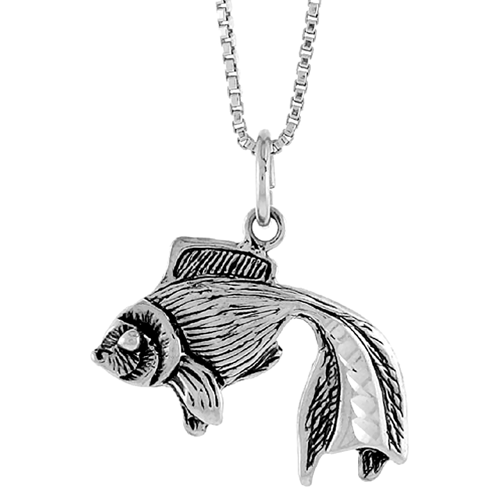 STERLING SILVER FIGHTING FISH PENDANT, 3/4 INCH TALL