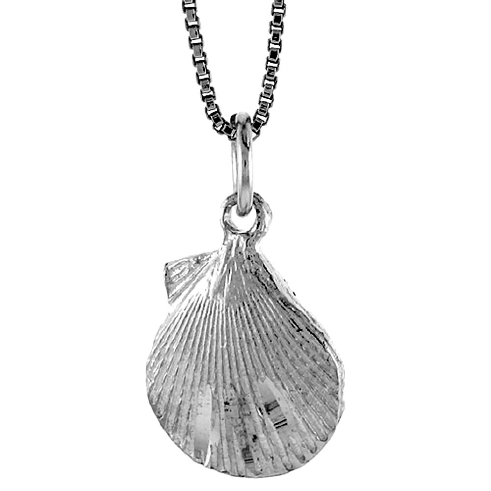 STERLING SILVER CLAM SHELL PENDANT, 1/2 INCH TALL