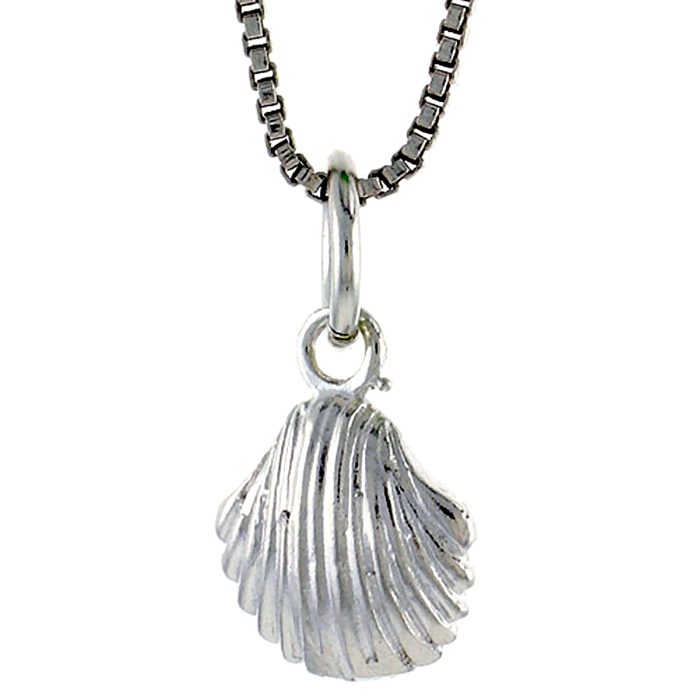 STERLING SILVER CLAM SHELL PENDANT, 3/8 INCH TALL