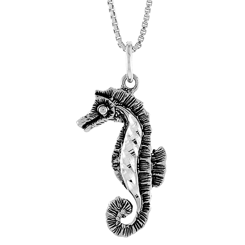 STERLING SILVER SEAHORSE PENDANT, 1 INCH TALL