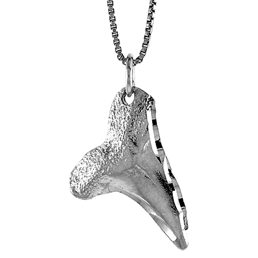 STERLING SILVER SHARK TOOTH PENDANT, 1 INCH TALL