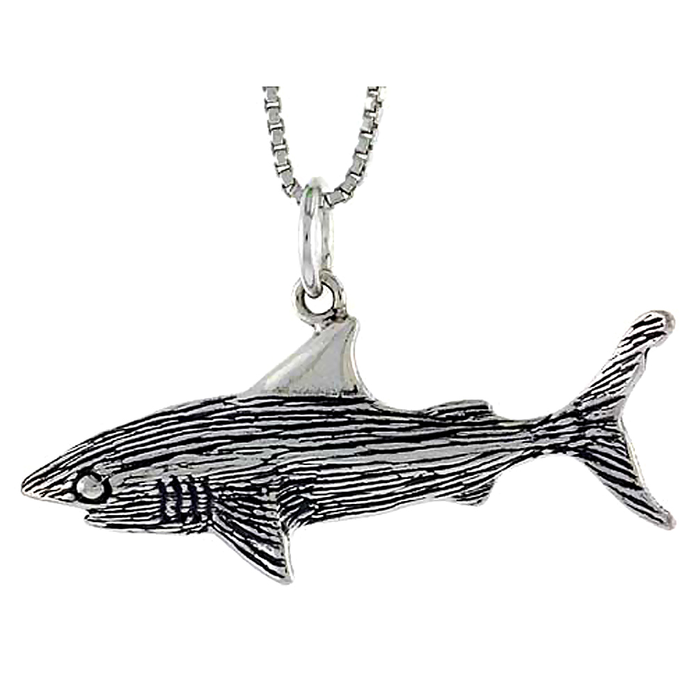 STERLING SILVER SHARK PENDANT, 11/2 INCH WIDE