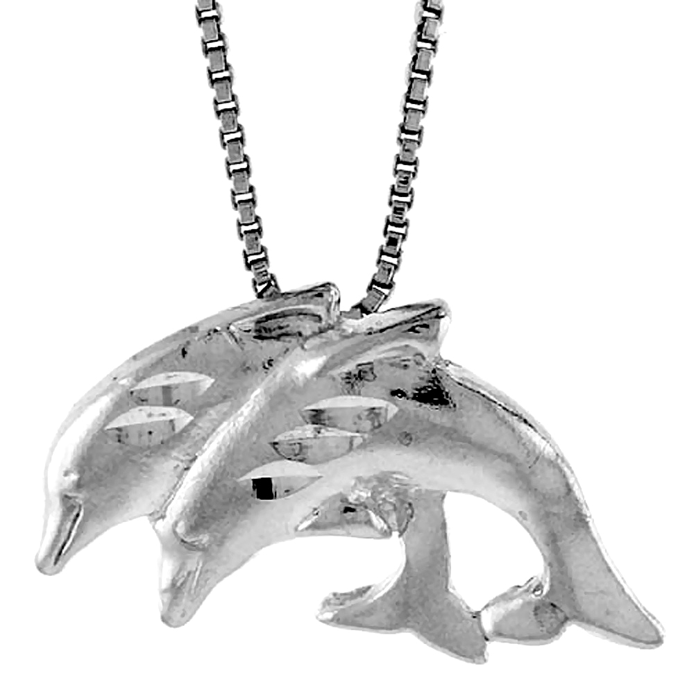 STERLING SILVER DOUBLE DOLPHIN PENDANT, 1/2 INCH TALL