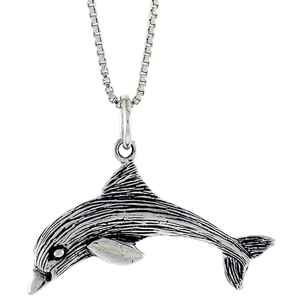 STERLING SILVER DOLPHIN PENDANT, 5/8 INCH TALL