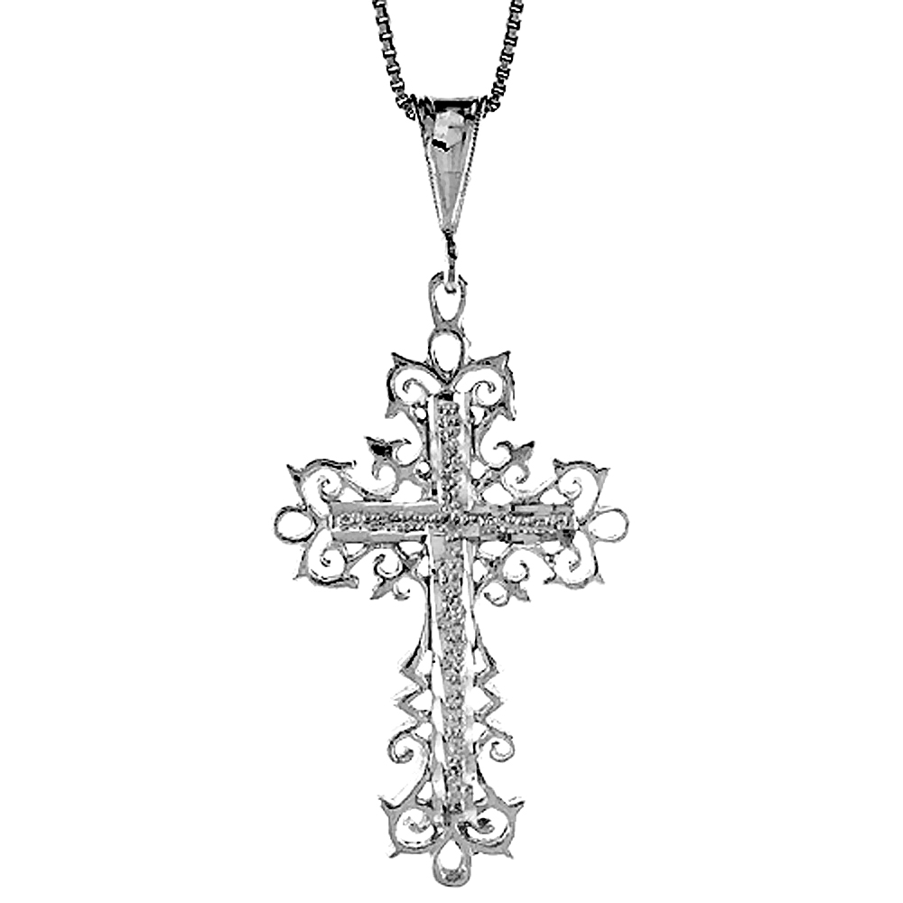 1 5/8 inch Sterling Silver Barbed Budded Cross Pendant