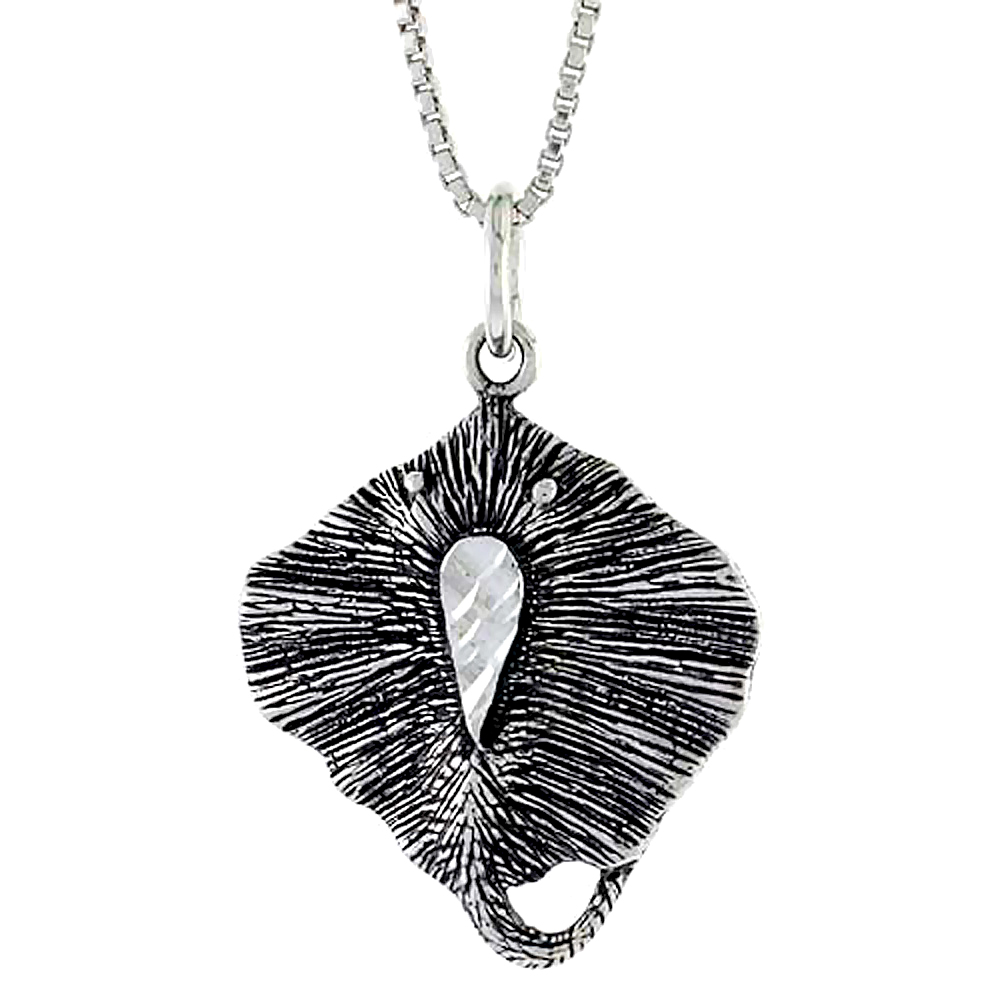 STERLING SILVER STING RAY PENDANT, 7/8 INCH TALL