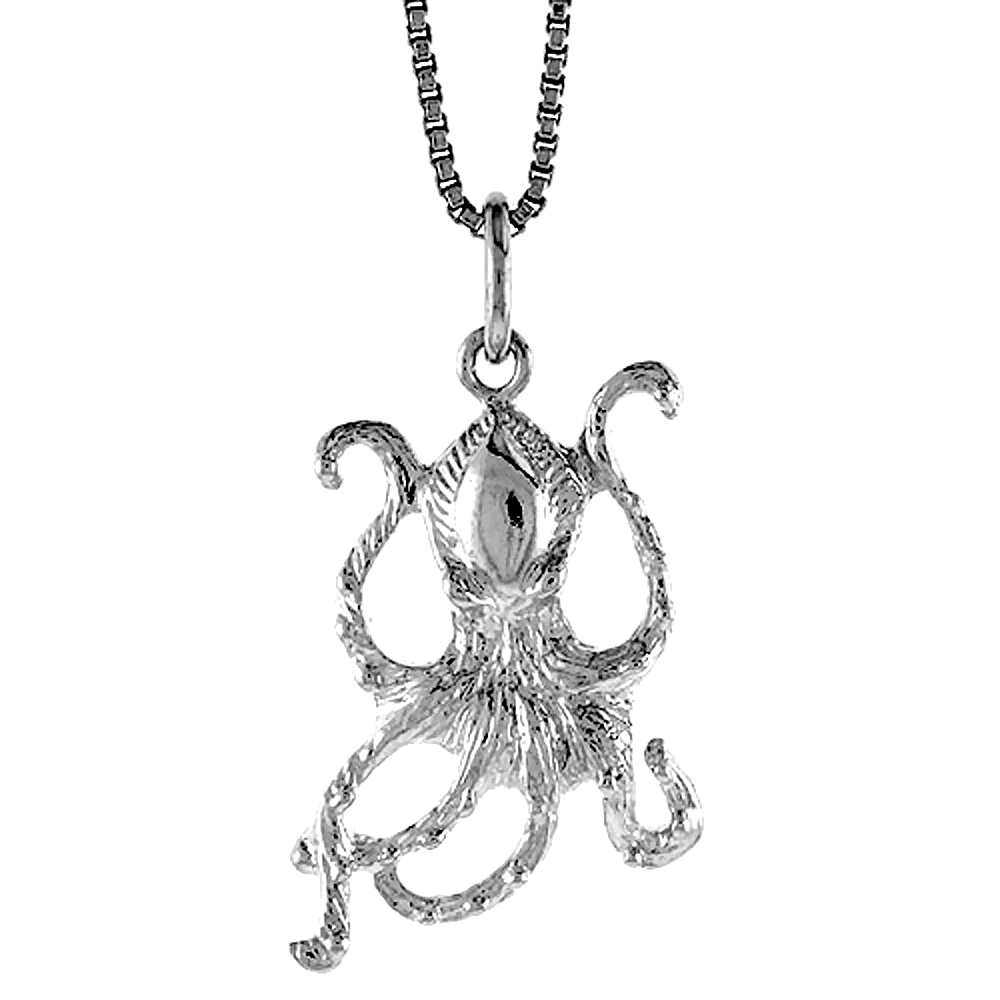 STERLING SILVER OCTOPUS PENDANT, 7/8 INCH TALL