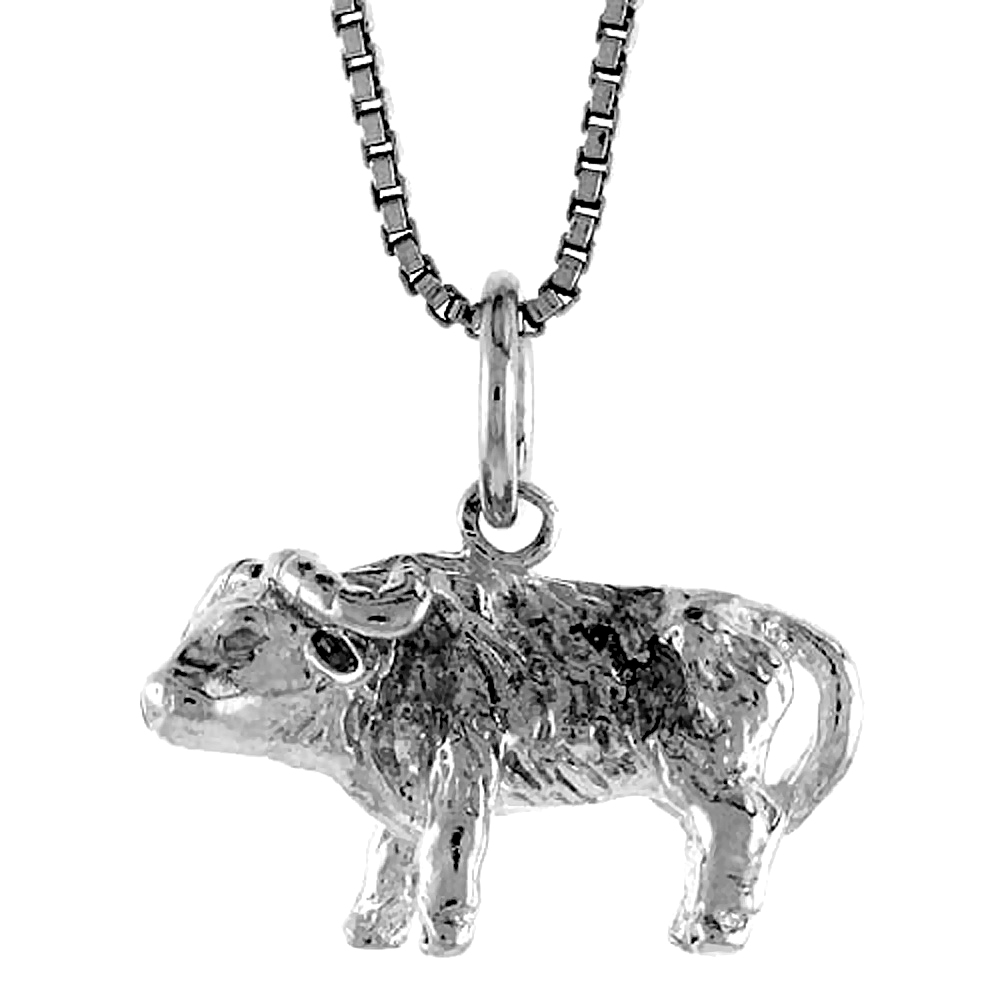 STERLING SILVER YEAR OF THE OX PENDANT CHINESE ZODIAC, 1/2 INCH TALL