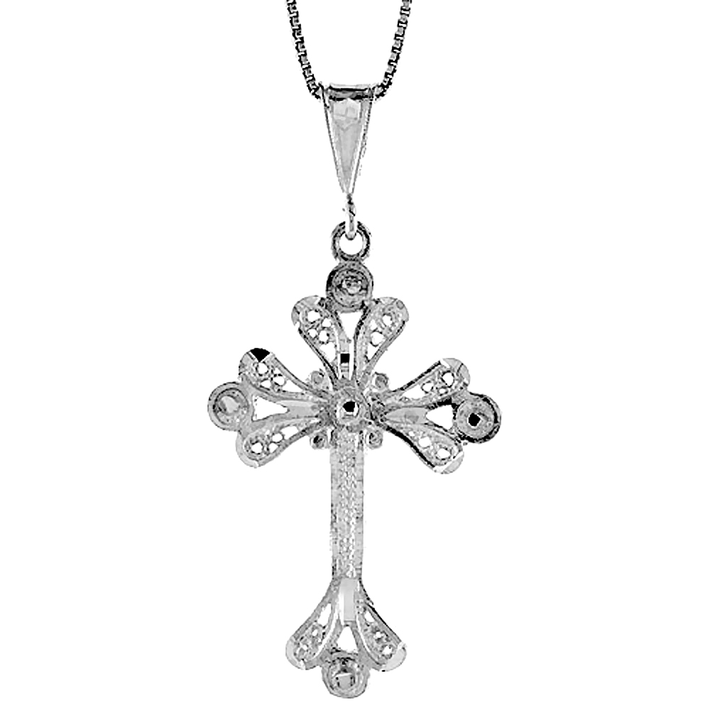 1 1/2 INCH STERLING SILVER FILIGREE MASCLY CROSS PENDANT