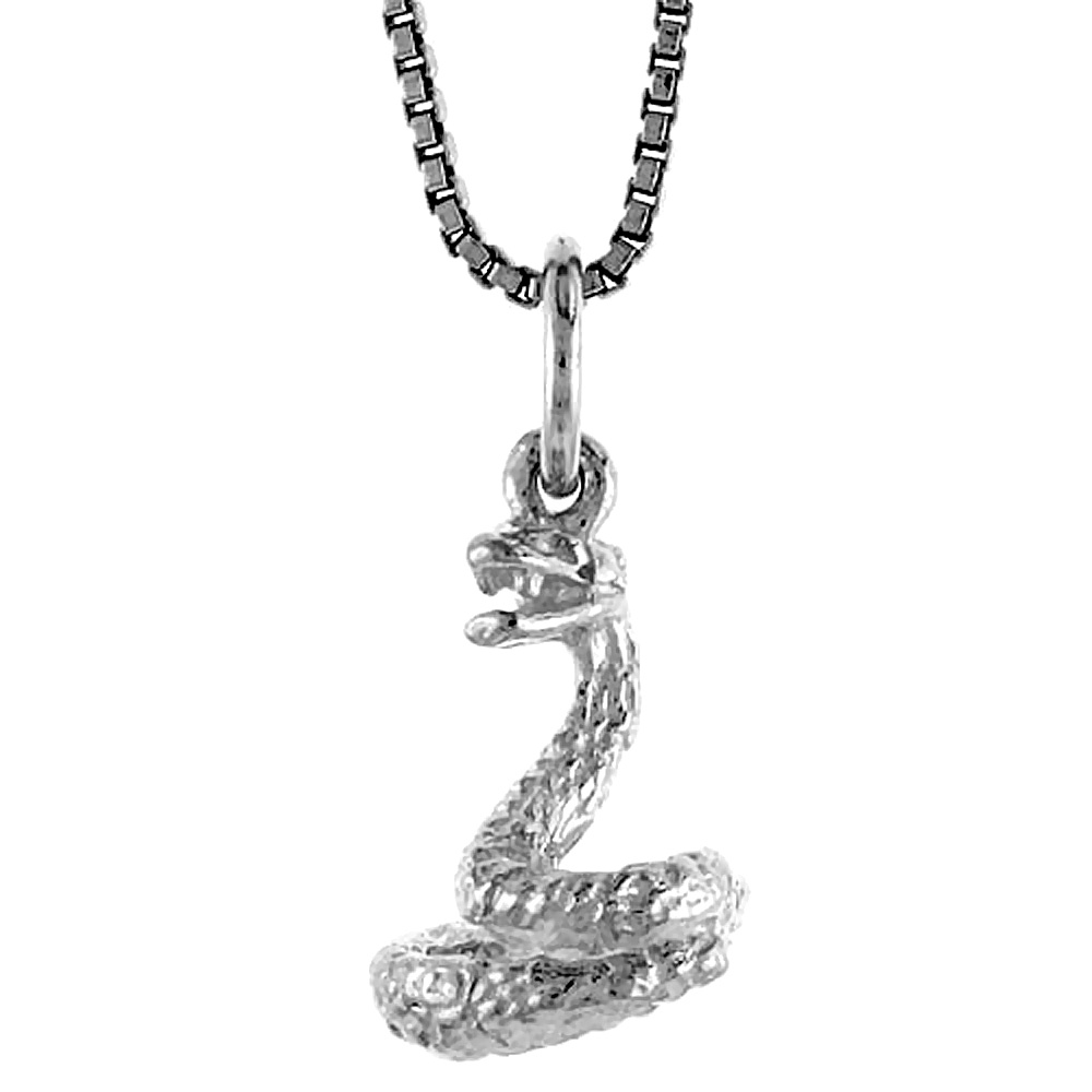 STERLING SILVER YEAR OF THE SNAKE PENDANT CHINESE ZODIAC, 1/2 INCH TALL