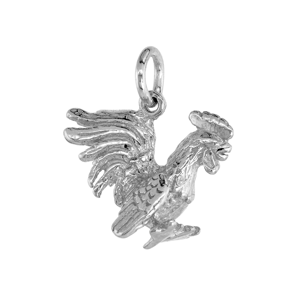 STERLING SILVER YEAR OF THE ROOSTER PENDANT CHINESE ZODIAC, 1/2 INCH TALL