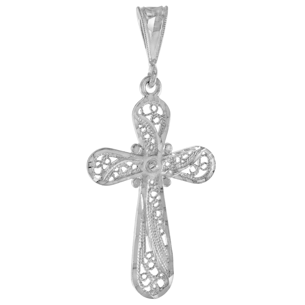 1 1/2 INCH STERLING SILVER FILIGREE EVERLASTING CROSS PENDANT