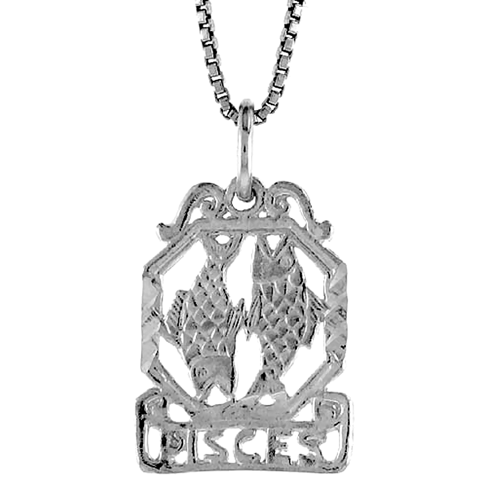 STERLING SILVER ZODIAC SIGN PISCES PENDANT, 3/4 INCH TALL