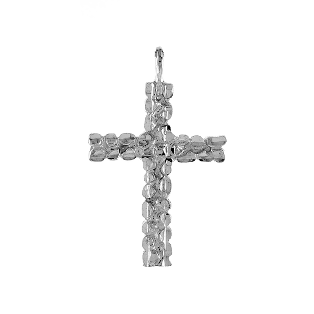 1 1/8 INCH STERLING SILVER NUGGET CROSS PENDANT