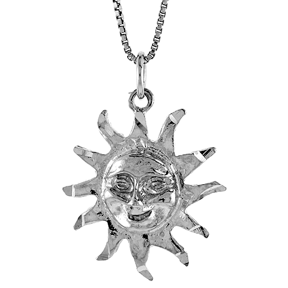STERLING SILVER SUN PENDANT, 7/8 INCH TALL