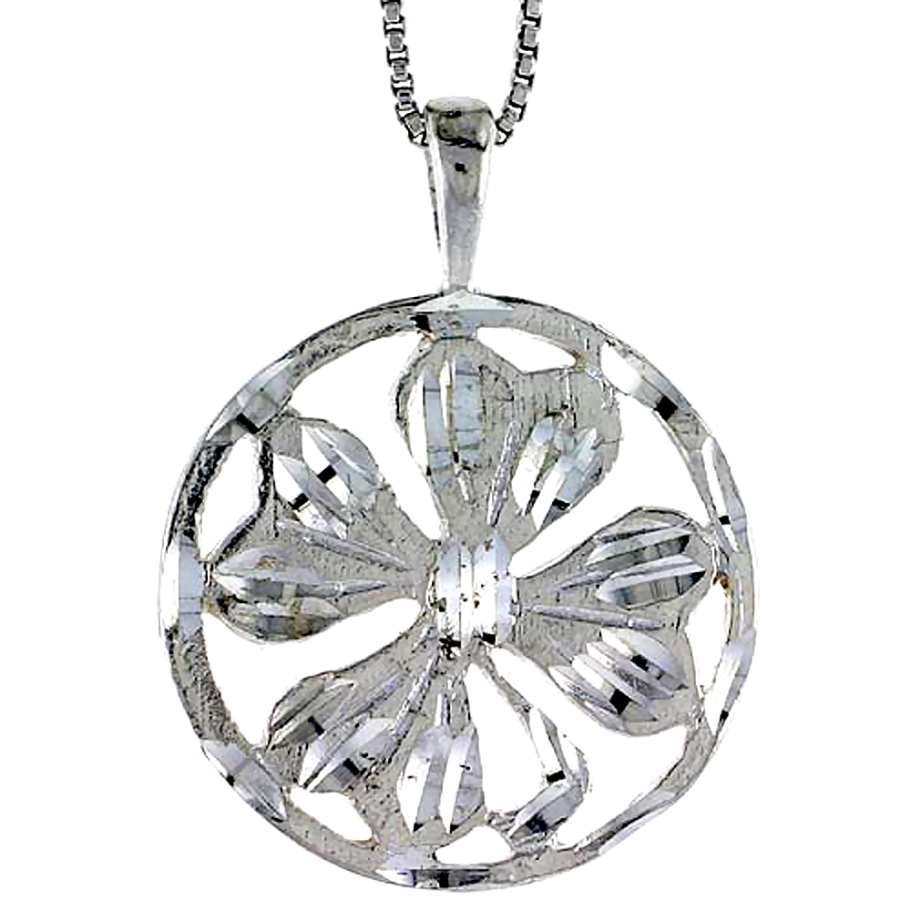 STERLING SILVER 4 LEAF CLOVER PENDANT, 7/8 INCH TALL